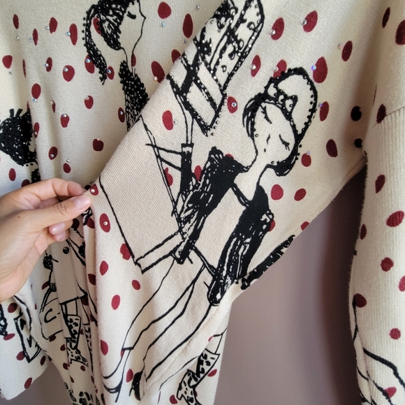 Dj & JuJu Women's Whimsical Graphic Red Dots Sweater Size Medium 3/4 Sleeve - Picture 10 of 11